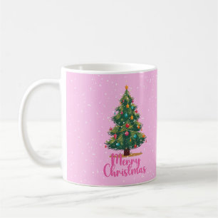 Caneca De Café Feliz Natal, Árvore de Natal, Rosa, Feriado