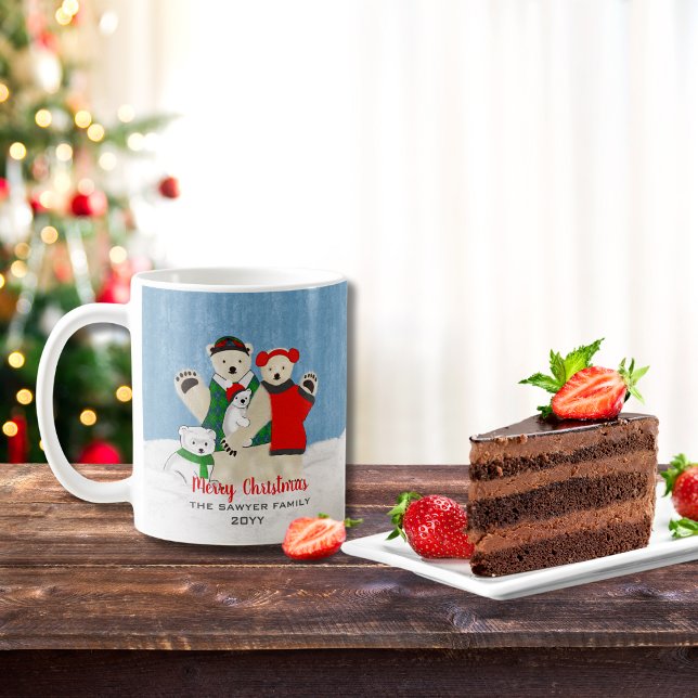 Caneca De Café Feliz Natal Atormentando a Família do Urso Polar (Criador carregado)