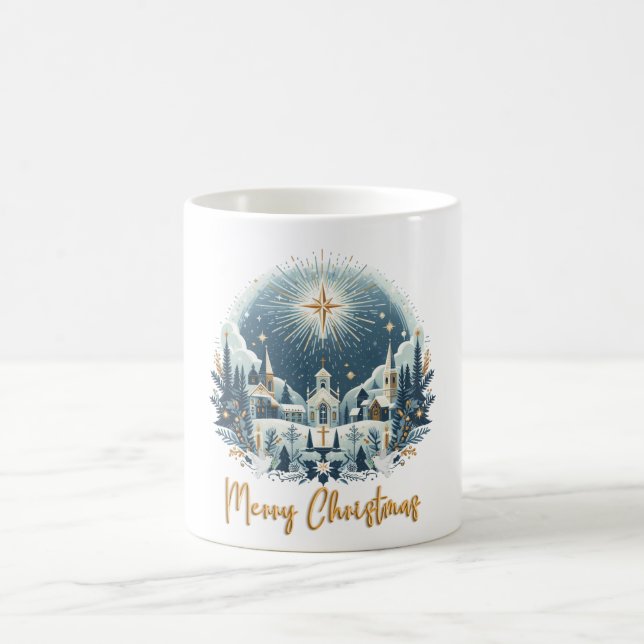 Caneca De Café Feliz Natal Azul e Dourado Mug (Centro)