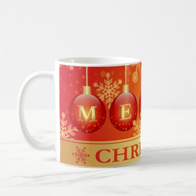 Caneca De Café Feliz Natal Baubles Red Dourados Ornaments (Esquerda)