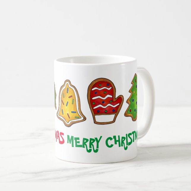 Caneca De Café Feliz Natal Bell Snowman Mitten Tree Cookie (Frente Esquerda)