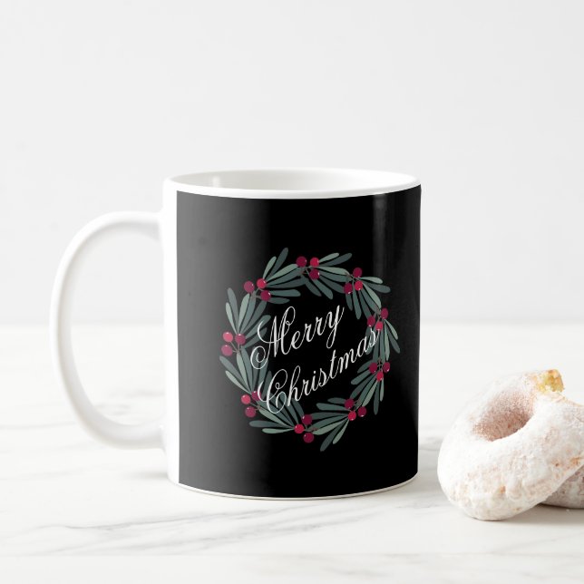 Caneca De Café Feliz Natal Black Wreath Bonito (Com Donut)