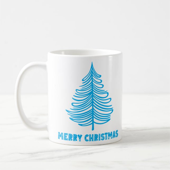 Caneca De Café Feliz Natal Blue Tree manga longa (Esquerda)