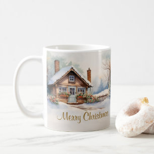 Caneca De Café Feliz Natal Cabine na paisagem nevada