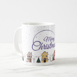 Caneca De Café Feliz Natal Casa Pequena Noite Estrelada Roxa