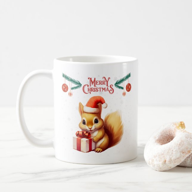 Caneca De Café Feliz Natal - Chipmunk (Com Donut)