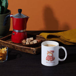 Caneca De Café Feliz Natal com Gato Bonito em Chapéu e Suéter