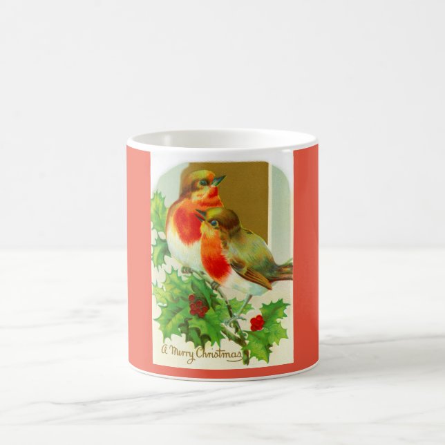 Caneca De Café Feliz Natal com robins (Centro)