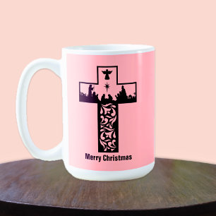 Caneca De Café Feliz Natal Cruz Rosa   Natividade