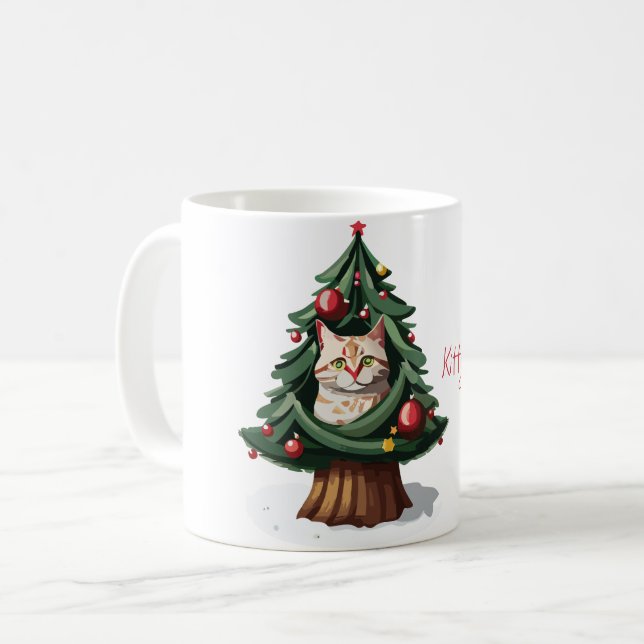 Caneca De Café Feliz Natal de Gatinho (Frente Esquerda)