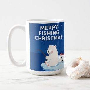 Caneca De Café Feliz Natal de Pesca – Urso Polar e Bonecos de Nev