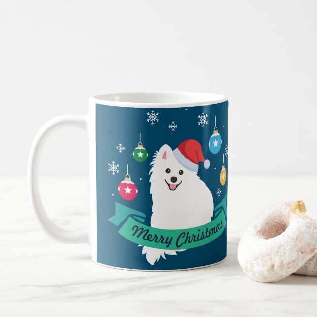 Caneca De Café Feliz Natal do Cachorro Spitz Japonês (Com Donut)