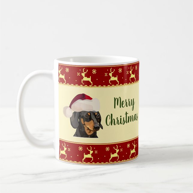 Caneca De Café Feliz Natal do papai noel do Dachshund (Esquerda)