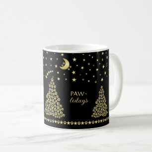 Caneca De Café Feliz Natal, Dourada e brilhante árvore de Natal