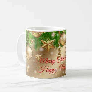 Caneca De Café Feliz Natal Dourado