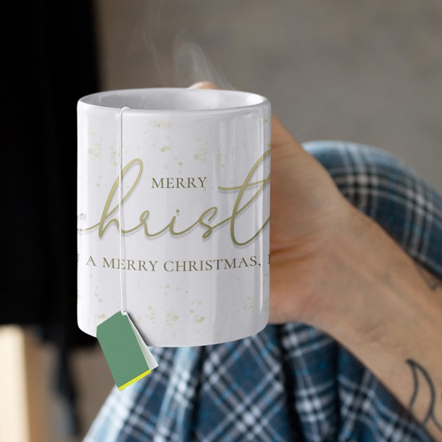 Caneca De Café Feliz Natal Dourado - Leitura de Script de Caligra (Merry Christmas Calligraphy Script custom mug with glitter effects. )