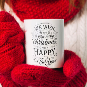 Caneca De Café Feliz Natal e Feliz ano novo com Letra de Mão