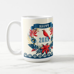 Caneca De Café Feliz Natal e Feliz Ano Novo! Pássaro Vermelho 20X