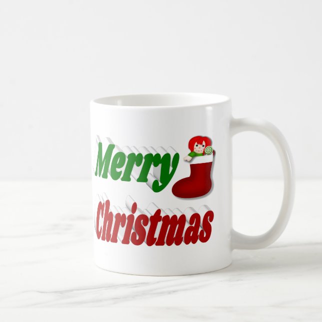 Caneca De Café Feliz Natal empilhando meia-tipografia verde verme (Direita)