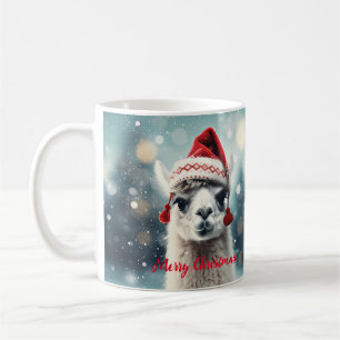 Caneca De Café Feliz Natal Engraçado, Cute Lllama Alpaca Santa Ha