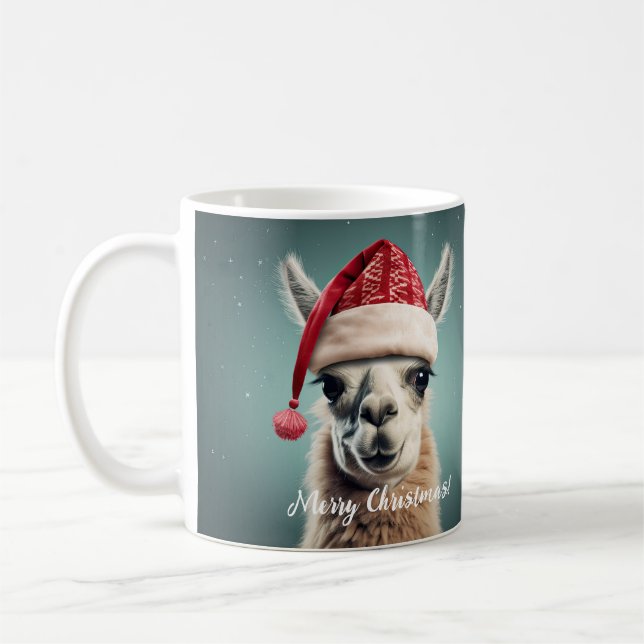 Caneca De Café Feliz Natal Engraçado, Cute Lllama Alpaca Santa Ha (Esquerda)