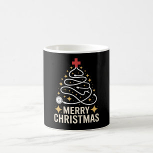 Caneca De Café Feliz Natal Estetoscópio Árvore Enfermeira Médico