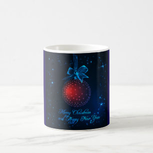 Caneca De Café Feliz Natal estrelas azul meia-noite e ornamento 
