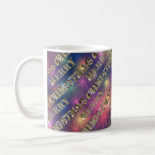 Caneca De Café Feliz Natal - Estrelas Douradas da Tipografia Eleg
