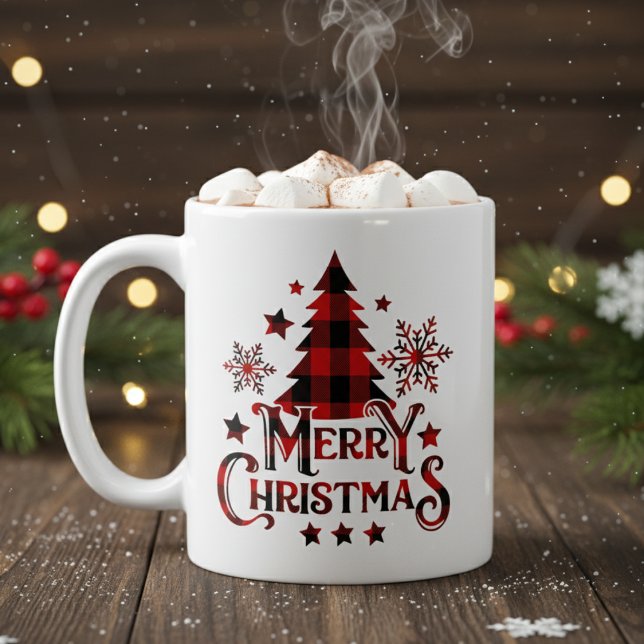 Caneca De Café Feliz Natal Feriado de Xadrez de Buffalo (Merry Christmas Buffalo Plaid Holiday Coffee Mug)