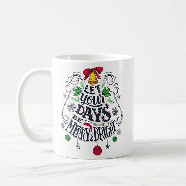 Caneca De Café Feliz Natal Festiva e Natal Brilhante (Esquerda)