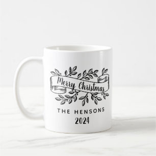 Caneca De Café Feliz Natal Fita Rústica Nome da Família