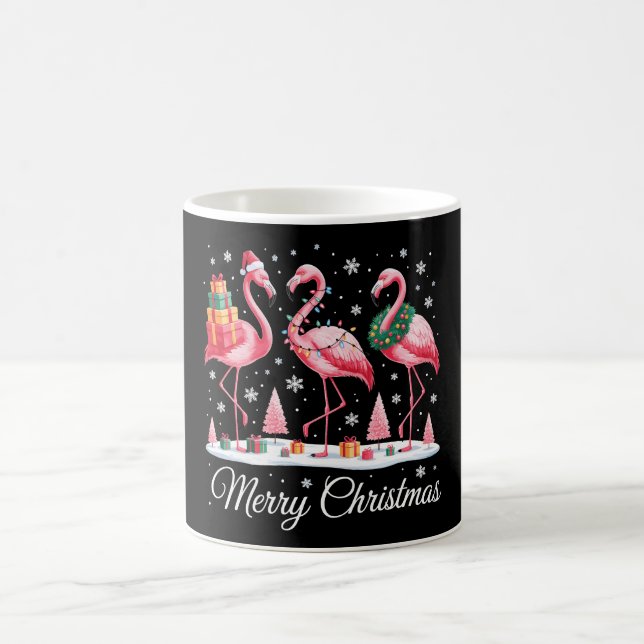 Caneca De Café Feliz Natal Flamingo Light Santa Hat Xmas (Centro)