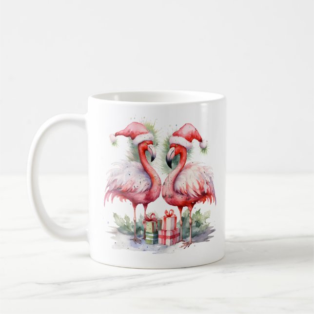 Caneca De Café Feliz Natal Flamingos Rosa (Esquerda)