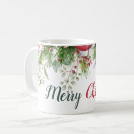 Caneca De Café Feliz Natal Floral vermelho