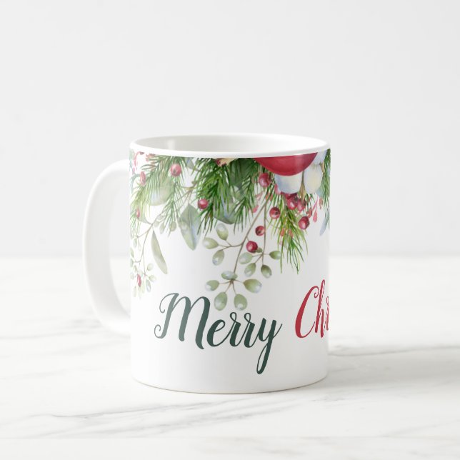 Caneca De Café Feliz Natal Floral vermelho (Frente Esquerda)