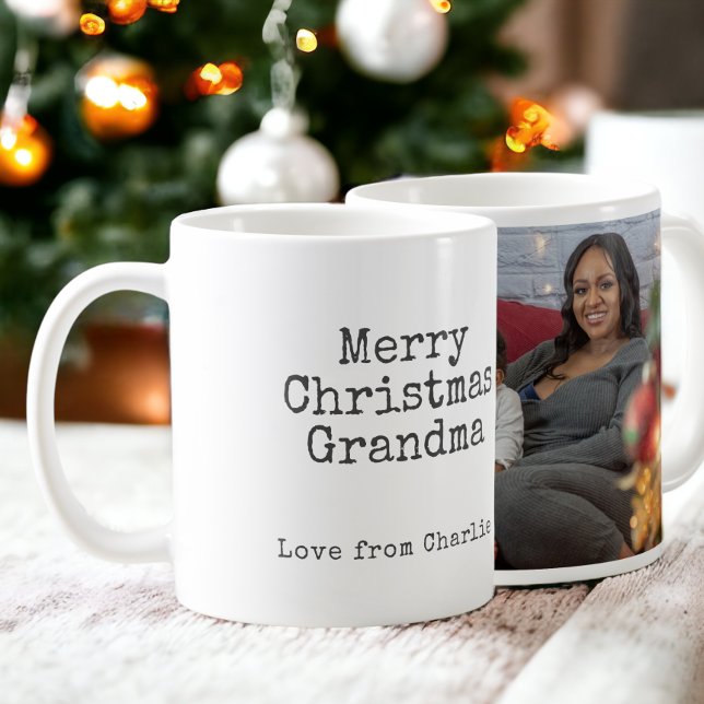 Caneca De Café Feliz Natal Foto Moderna e Texto (Merry Christmas Modern Photo and Text Coffee Mug from Ricaso. Typewriter text and photo template)