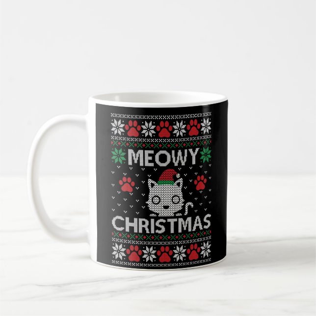 Caneca De Café Feliz Natal Gato Engraçado Moletador Feio (Esquerda)