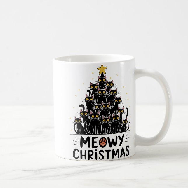 Caneca De Café Feliz Natal Gatos Árvores Crianças Meninas Miúdas (Direita)