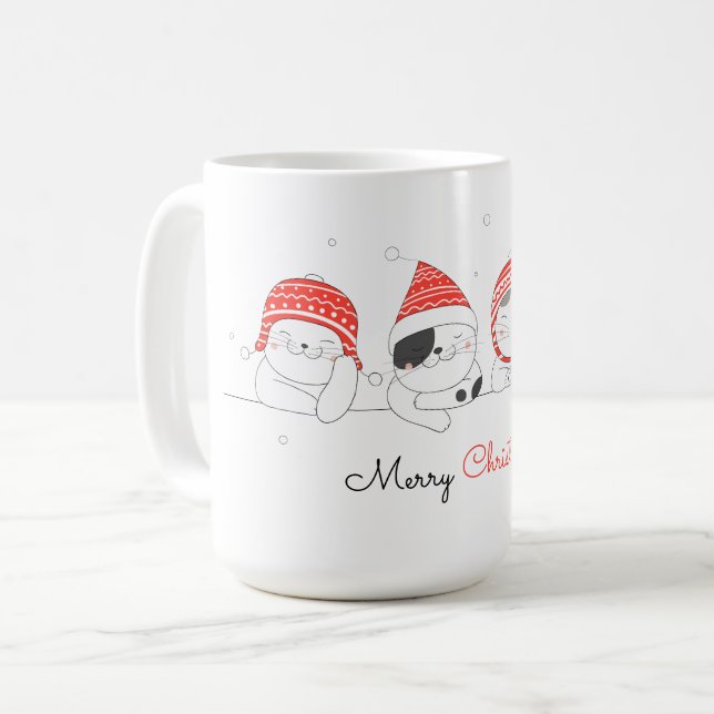 Caneca De Café Feliz Natal Gatos de Desenhar Bonitos Café Mug (Frente Esquerda)