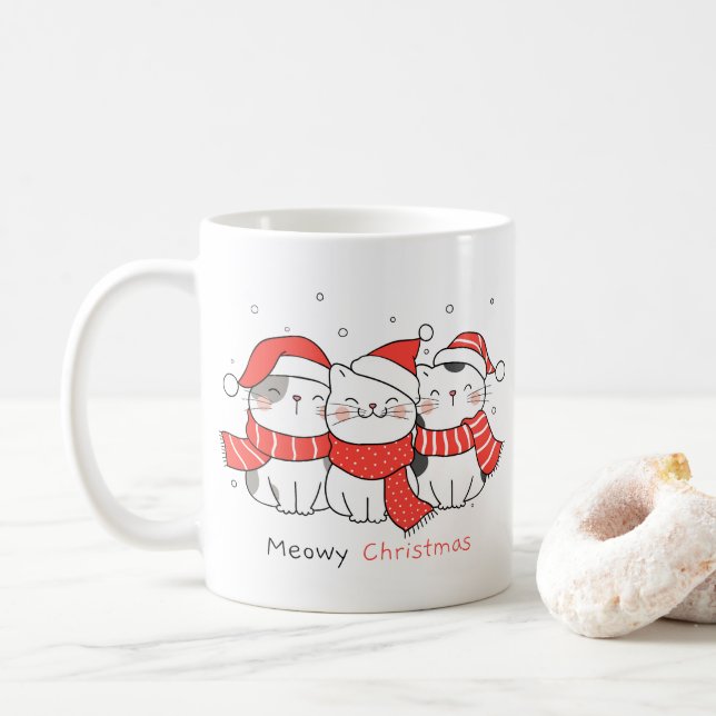Caneca De Café Feliz Natal - Gatos Festivos Adoráveis (Com Donut)