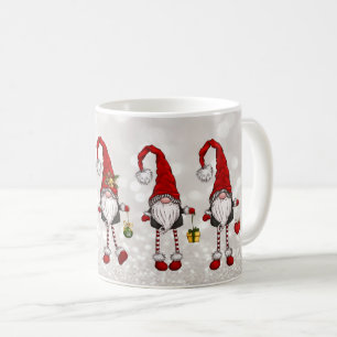 Caneca De Café Feliz Natal, Gnomo Vermelho Glitter Bokeh
