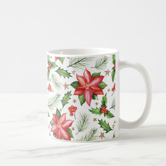 Caneca De Café Feliz Natal Holly Poinsettia Flower Holiday (Direita)