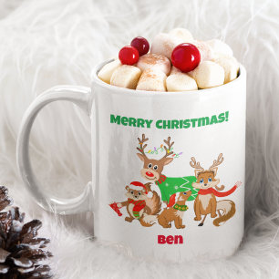 Caneca De Café Feliz Natal! Lindo Cervo, Raposas & Esquilo  