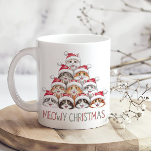 Caneca De Café Feliz Natal Meowy Divertido Gatos Empilhados – Fér