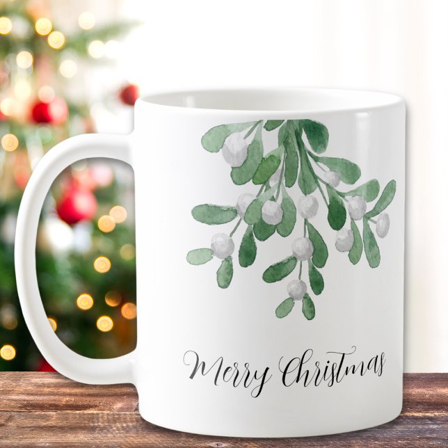 Caneca De Café Feliz Natal Mistletoe Greenery (Criador carregado)