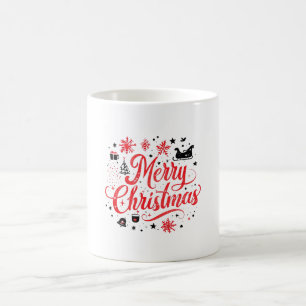 Caneca De Café Feliz Natal Moderno Design Vermelho e Branco