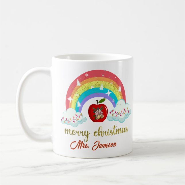 Caneca De Café Feliz Natal Nome de Professor Personalizado Presen (Esquerda)