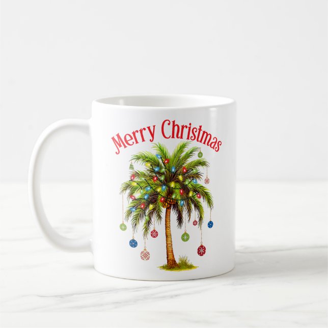 Caneca De Café Feliz Natal Palm Tree Light Havaiana Tropical (Esquerda)