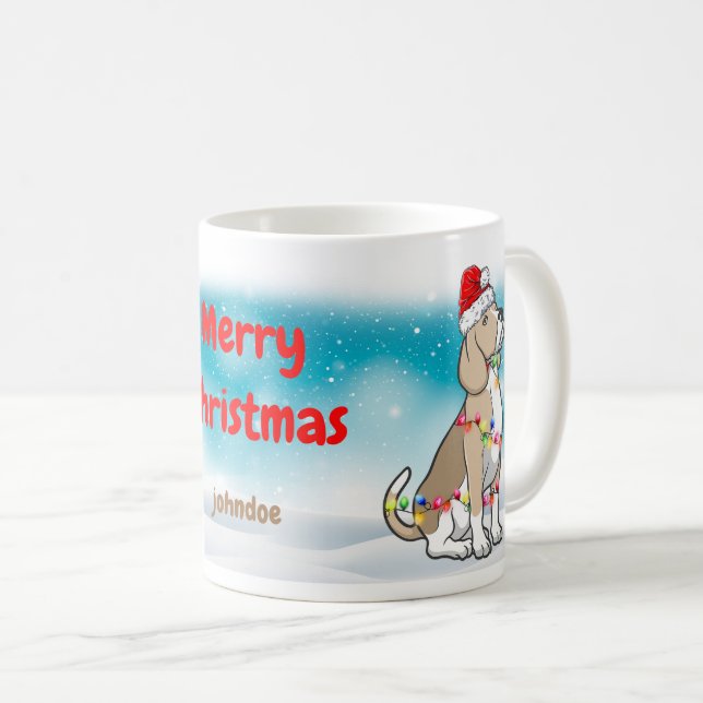Caneca De Café Feliz Natal Papai Noel Beagle Pet Dog (Frente Esquerda)