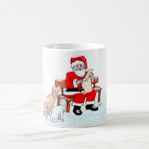 Caneca De Café Feliz Natal - Papai Noel com Gato e Cachorro